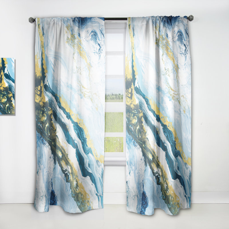 Bleu avec art liquide doré - Rideau moderne - Velours obscurcissant - 1 panneau, Gris / bleu, L 52 po x L 120 po