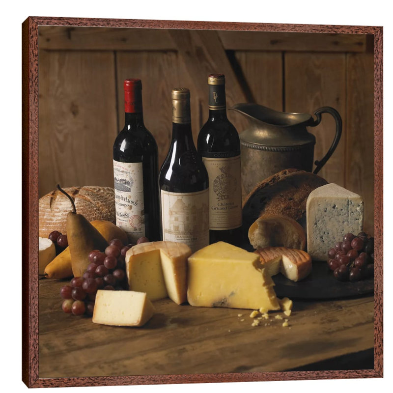 Wine & Cheese by Michael Harrison - Print on Canvas, Brown Framed, 66.04 cm H x 66.04 cm W