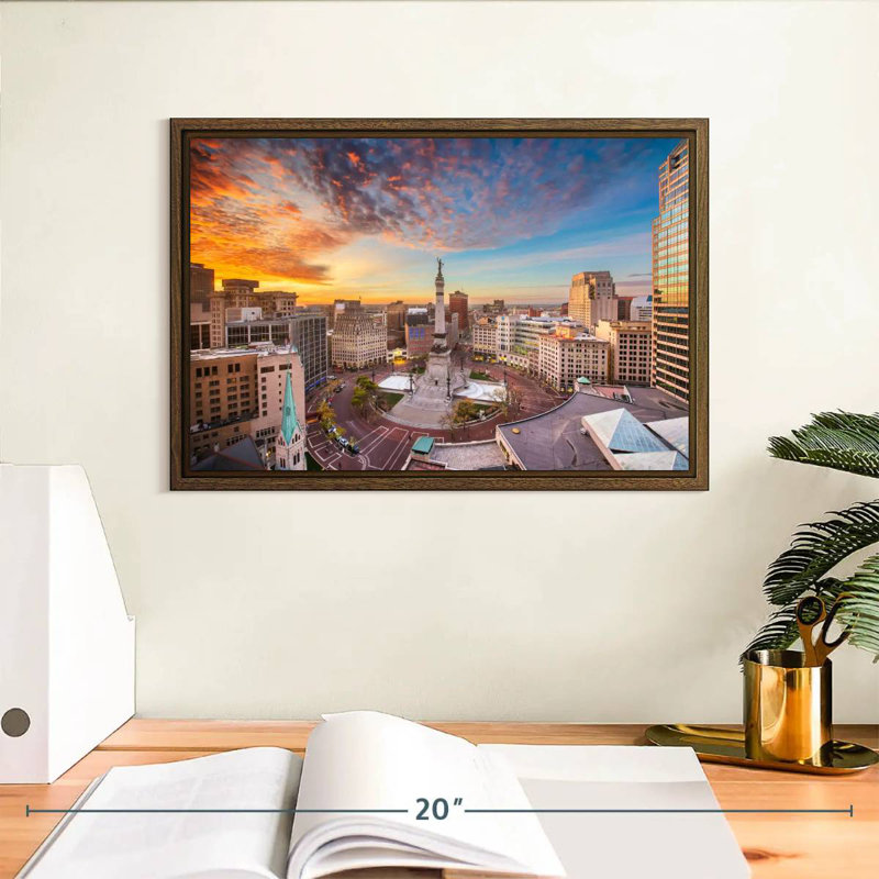 Monument Circle In Indianapolis, 13" X 9", Floating Frame Walnut