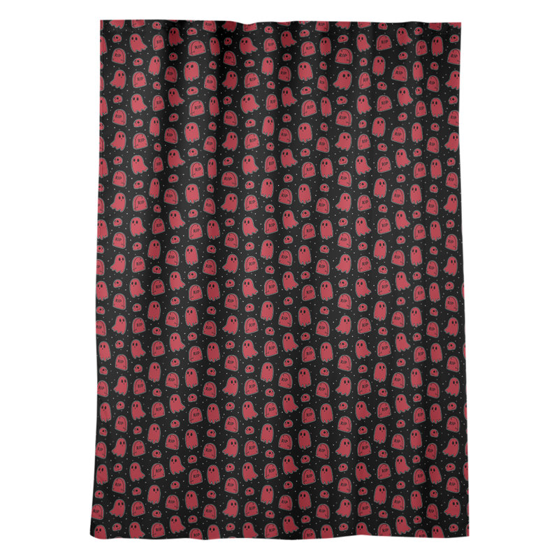 Panneau de rideau simple avec passe-tringle ghost, Noir / rouge