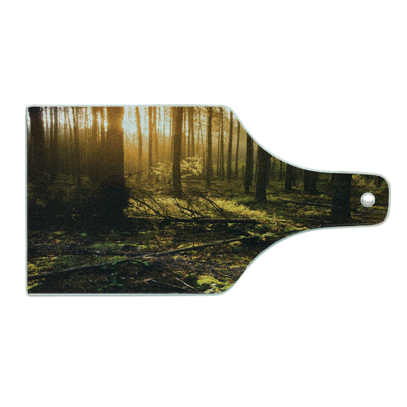 Planche à découper en verre trempé Ambesonne Forest Misty Morning Sun Rays Brown Fern Green