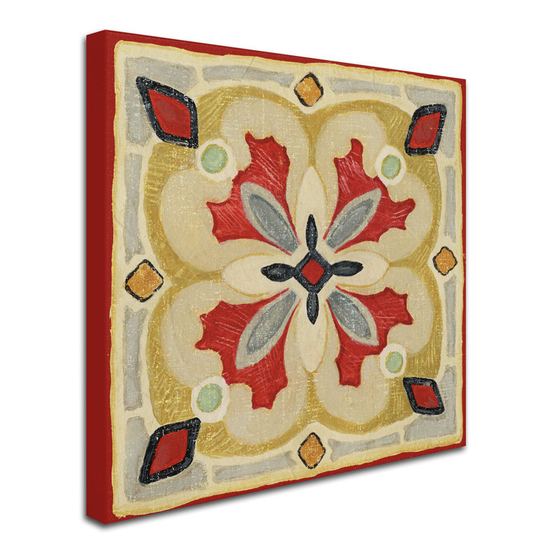 14-Inch Red and Beige Abstract Square Canvas Art
