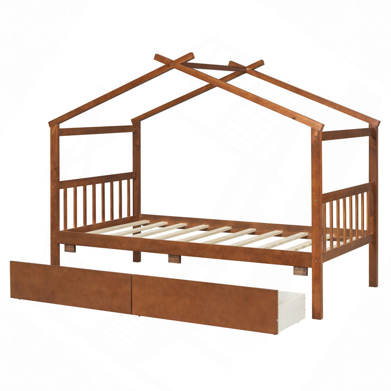 Lit en bois avec tiroirs, Noyer