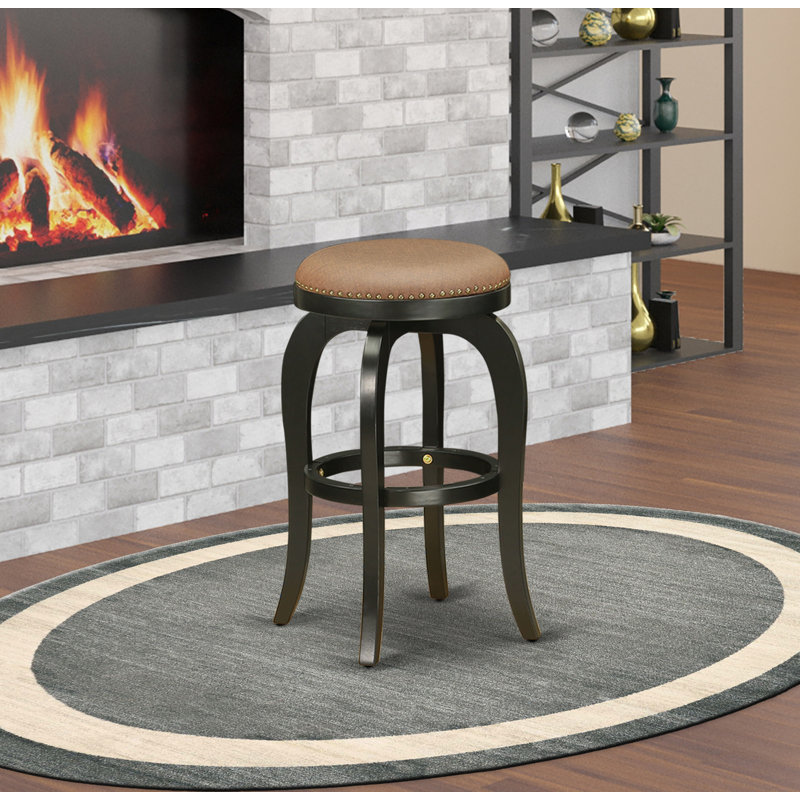 Ensemble de 1 tabouret de bar Elzada, Siège brun brun / cadre noir, Tabouret de bar (assise de 30 po de hauteur)