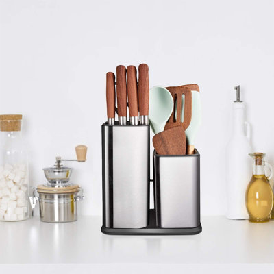 Kitchen Knife Holder,Stainless Steel Universal Knife Block Without Knives For Countertop,Modern Knife Utensil Holder For Counter,Edge-Protect Knife Storage Organizer (Stainless Steel (Silver))