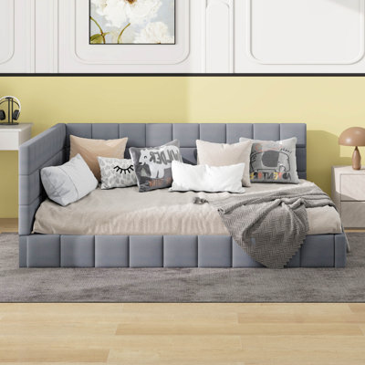 Full Size Upholstered Daybed, Mid Century Day Bed Frame With A Backrest And Armrest, Velvet Corner Beds For Living Room, Bedroom