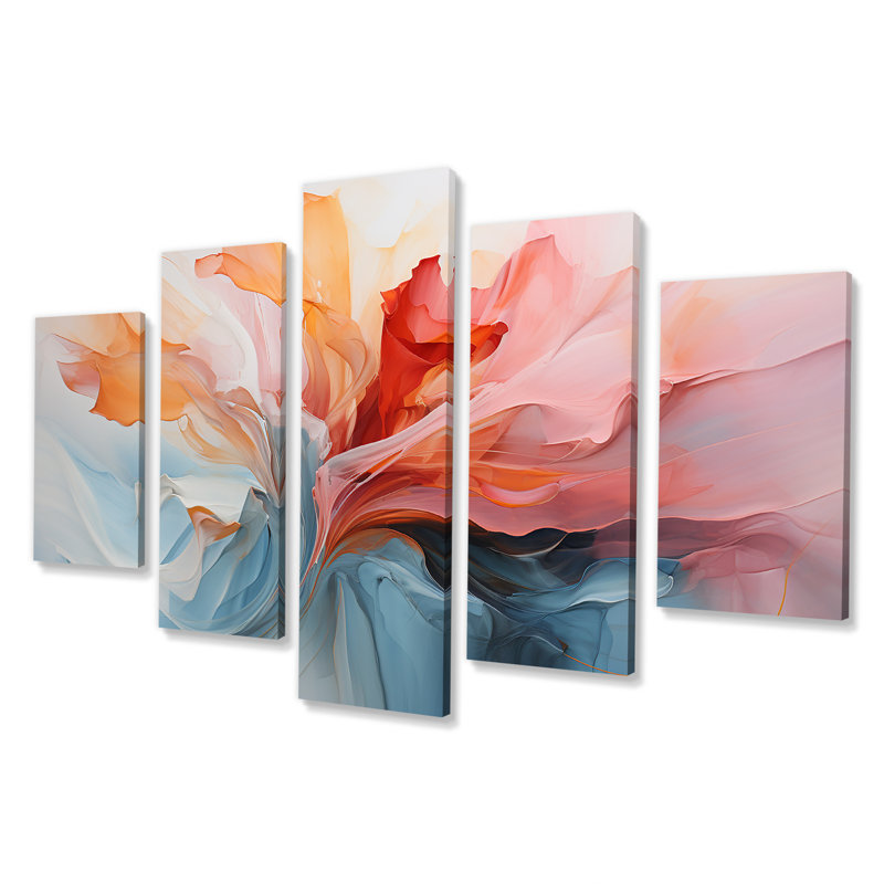 Rose et bleu apaisant tourbillonnant II - ensemble de peintures murales abstraites