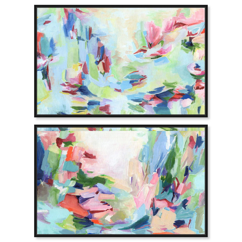 «Infinite Heaven», ensemble de 2 toiles vertes et bleues par Art Remedy, H 10 po x l 15 po, Cadre flottant noir