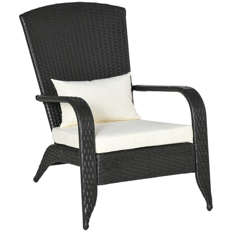 Chaise longue avec accoudoirs en rotin Alaizah Adirondack, Brun, Beige