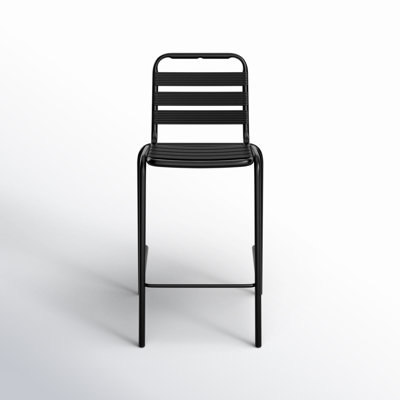 Commercial Indoor-Outdoor Restaurant Bar Height Stool with Metal Triple Slat Back