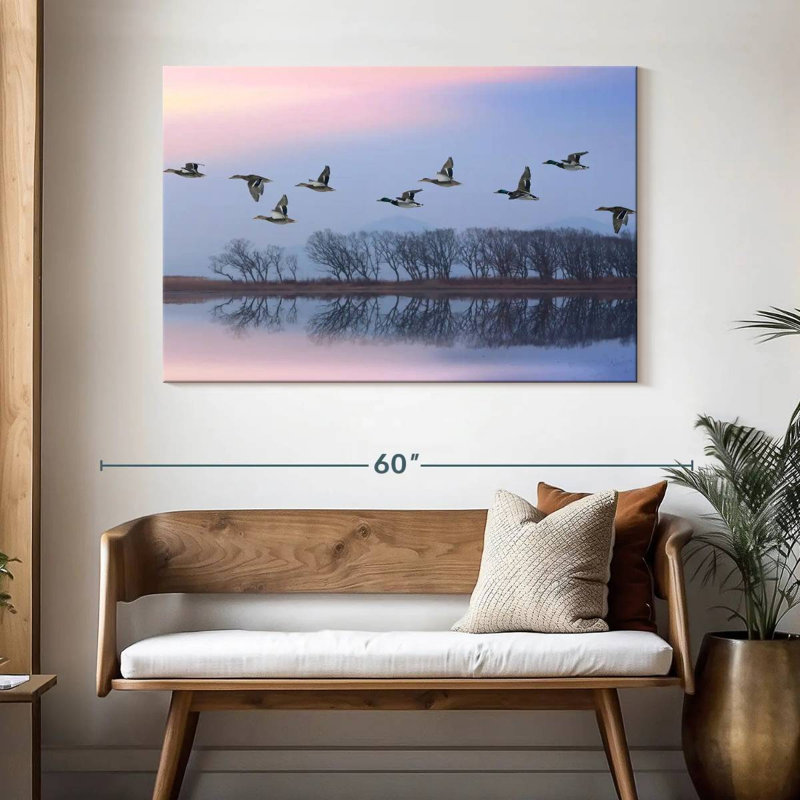 Crowle ciel rose sur les canards, H 32 po x l 48 po
