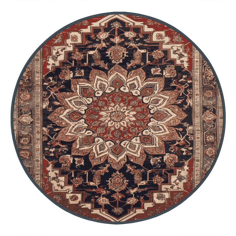 Machine Washable Persian Brown Area Rug, Round 8'