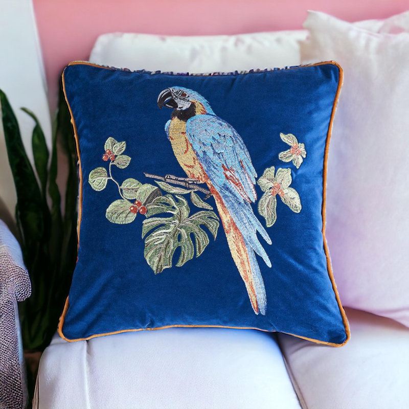 Housse de coussin réversible en velours brodé, Bleu