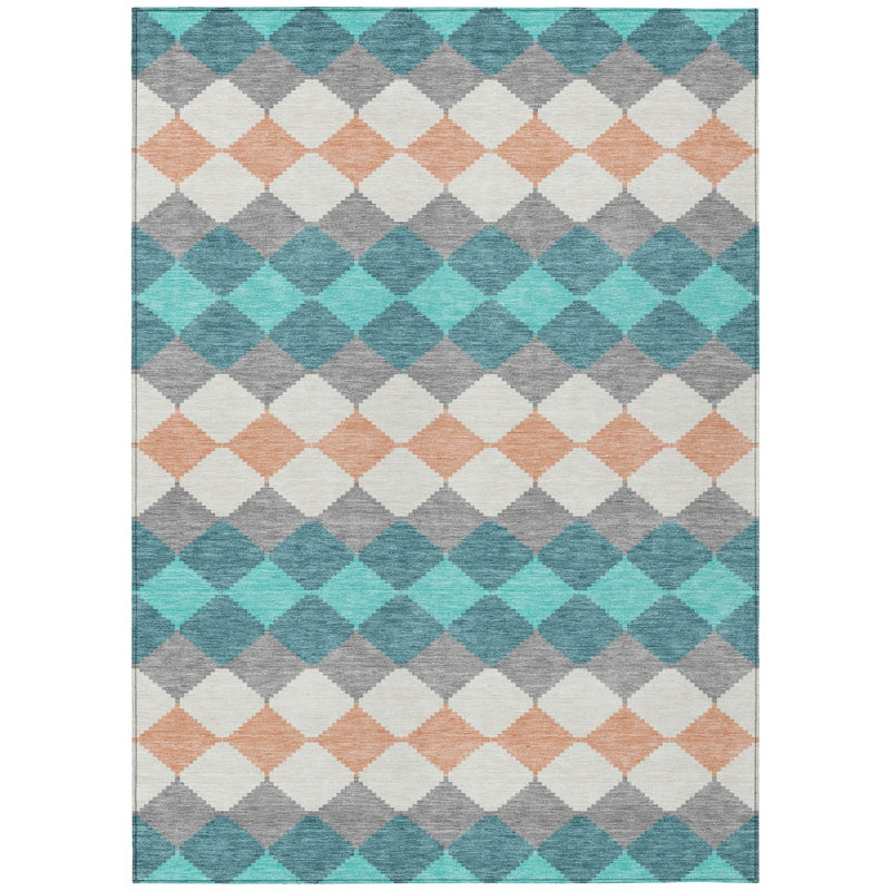 Eira Teal Washable Indoor-Outdoor Rug - , 8' x 10'