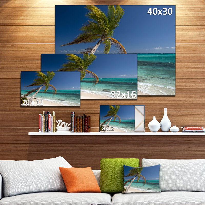 Reproduction de photo sur toile tendue, "palm courbée à des mer", H 16 po x l 32 po x P 1 po