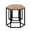 2 tables gigognes géométriques avec dessus en bois de manguier naturel et noir, cadres en fer pour le salon principal, pièce hexagonale élégante en métal
