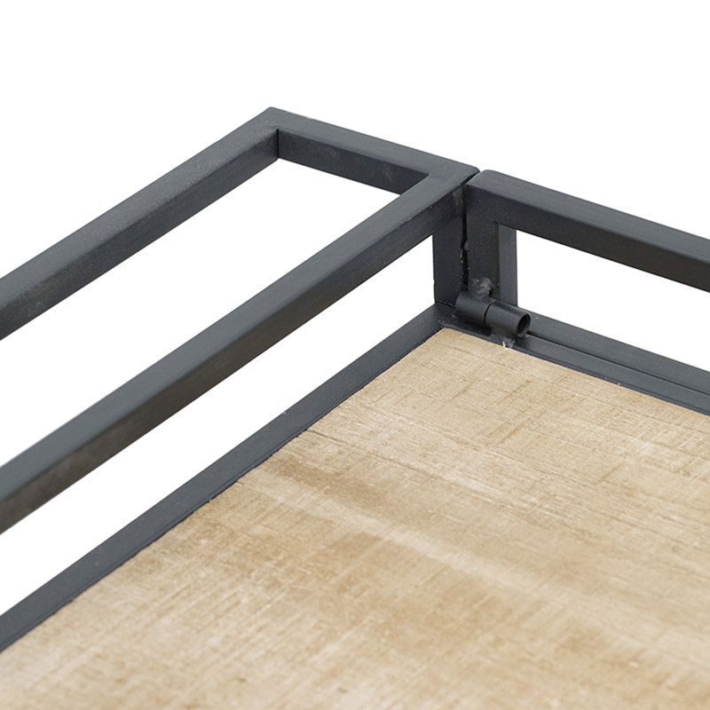 Chariot-bar moderne avec 3 cadres en bois et en métal noir, 32,3 x 15,7 x 26,8, 32,3 x 15,7 x 26,8 po supportant trois sections de rangement élégantes