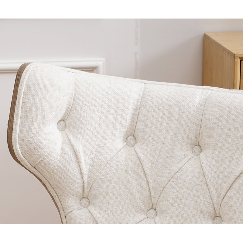 Fauteuil à oreilles et repose-pieds Jeyshan, Polyester beige