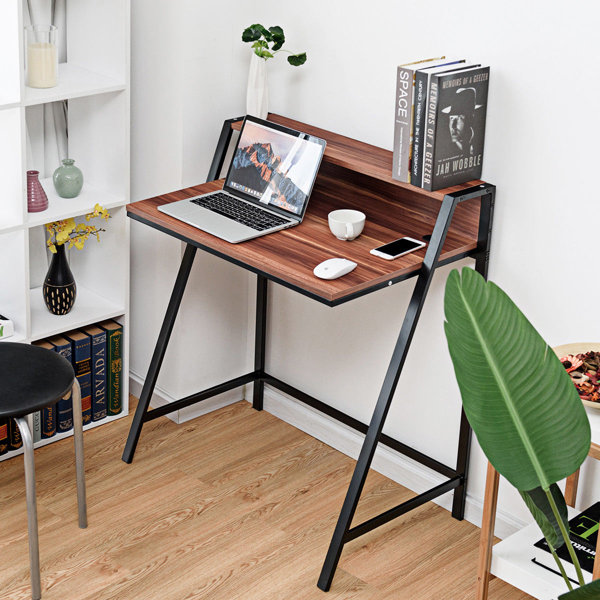 2-Tier Desktop Bookshelf For Computer Desk, Wood And Metal Desk