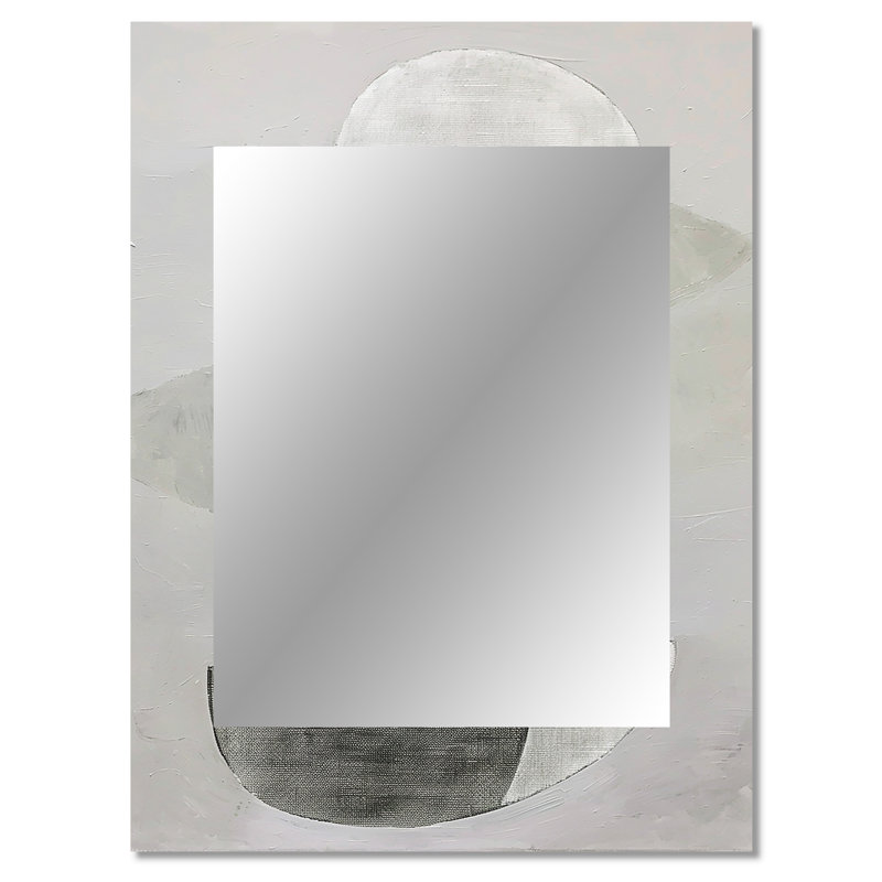 Grey Minimalism Simple Shapes Painting II - Abstract Shapes Decorative Wall Mirror, Gray Large Mirror, Printed Metal Art