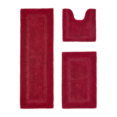 Ensemble de tapis pour salle de bain 3 pièces Annerose 100% coton 2370 g / m², tapis de salle de bain ultra doux, super absorbant, tissé réversible, lavables à la machine, tapis certifiés OEKO-TEX® pour salle de bain, douche et baignoire, rouge