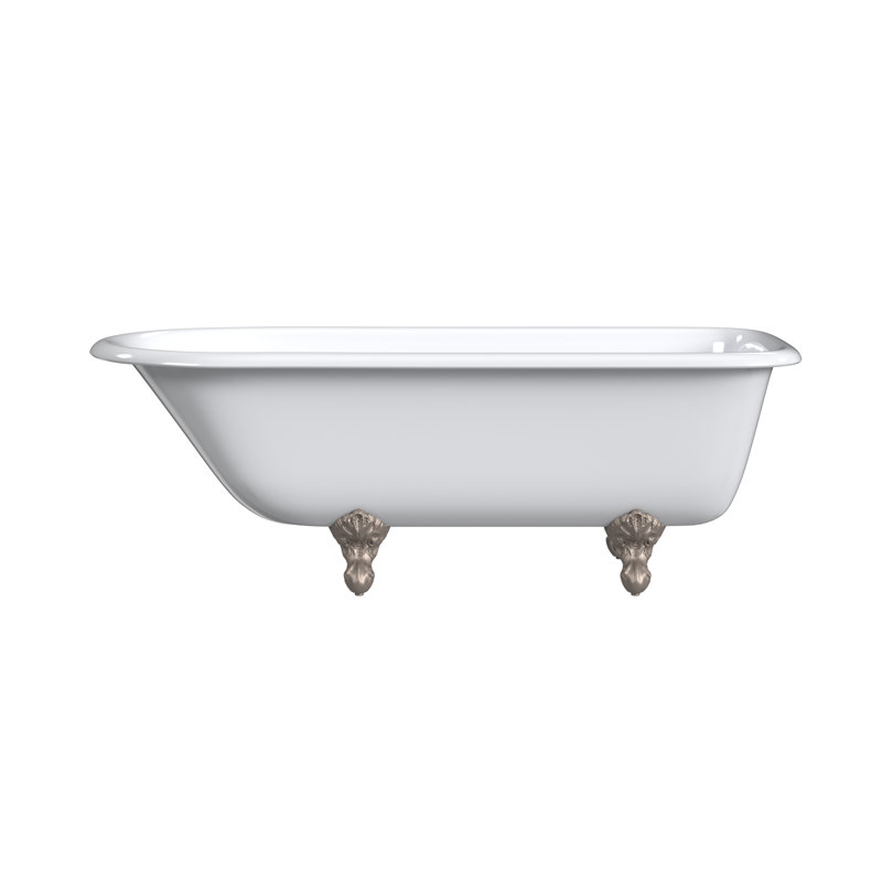 61'' L Freestanding Soaking Bathtub, White Interior with White Exterior, Brushed Nickel