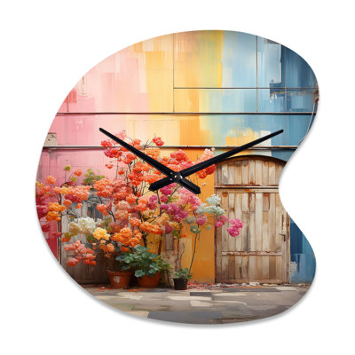 Rainbow Urban Door - Buildings Unique Shape Metal Clock, Industrial Asymmetrical Wall Clock Print