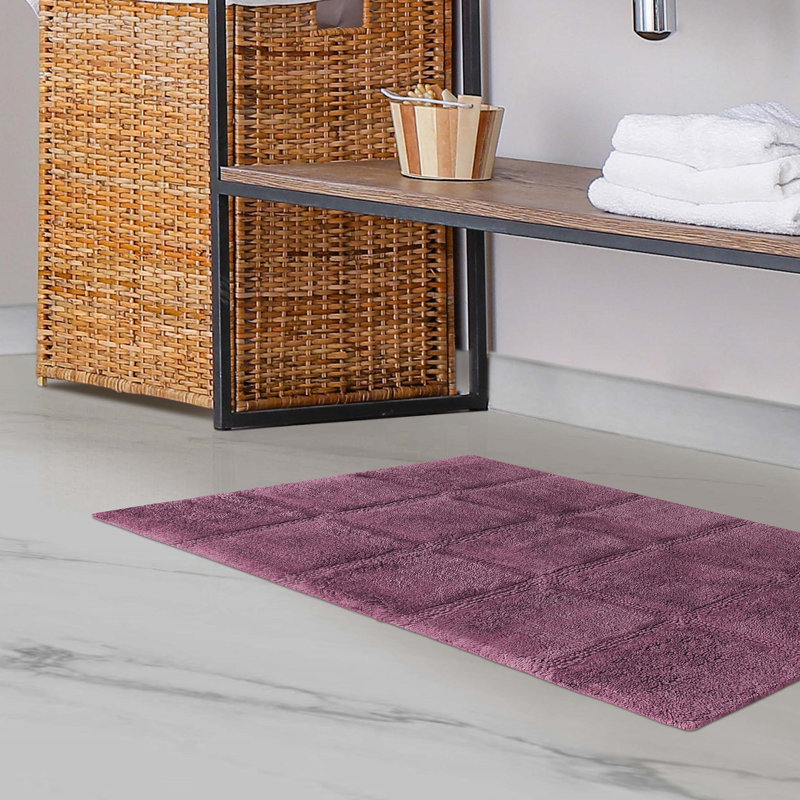 Sandcliff Checkered Cotton Non-Skid Machine Washable 2 Piece Bathroom Rug Set, Checkers Plum