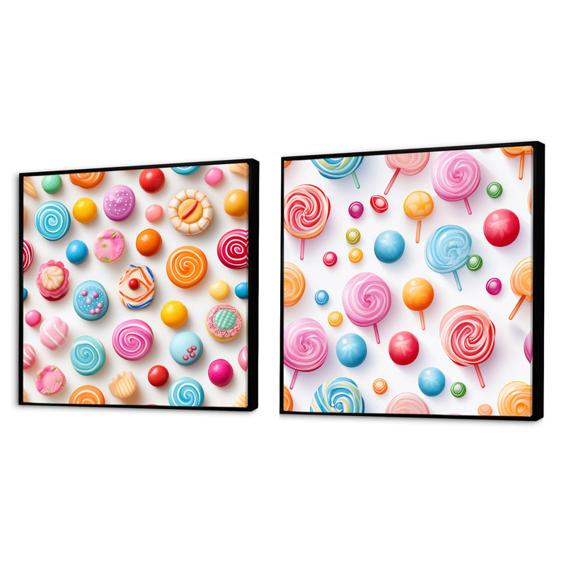 Color poply style bonbon pour cuisine I - ensemble de 2 collages carrés abstraits, Cadre flottant noir, H 36 po x l 73 po