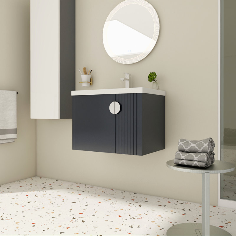 Meuble-lavabo de 28 po avec lavabo en céramique pour petite salle de bain, Noir