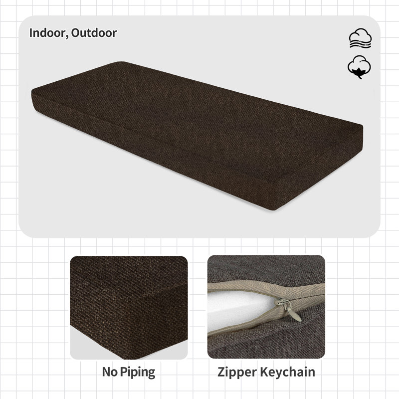 1'' H Customizable Bench Cushion For Indoor/Outdoor Furniture/Chair/Window Seat, Premium 75D High-Resilience Foam, Dark Brown