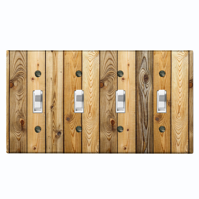 Couvercle de plaque d'interrupteur en métal; Bascule standard à 4 bandes US - image imprimée de planches de clôture en bois