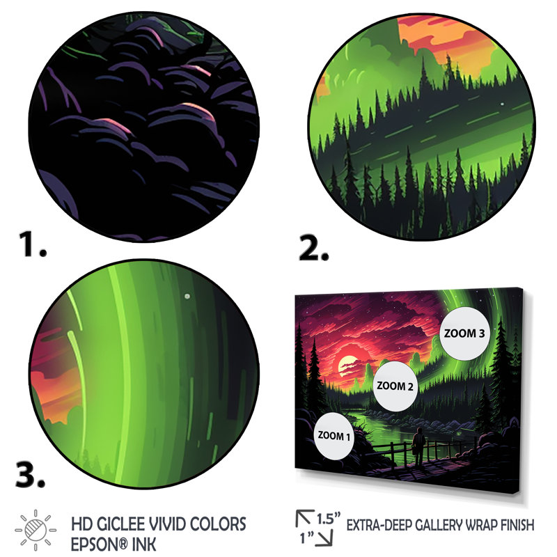 «Canadian Boreal Ballet 1 - Northern Lights», art mural, Cadre flottant brun, H 16 po x l 32 po x P 1 po