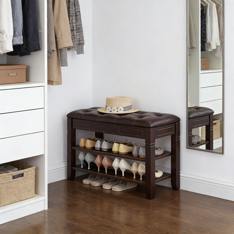 Banc de rangement rembourré en bois massif pour hall d'entrée, 18.9" H x 31.5" W x 13.8" D