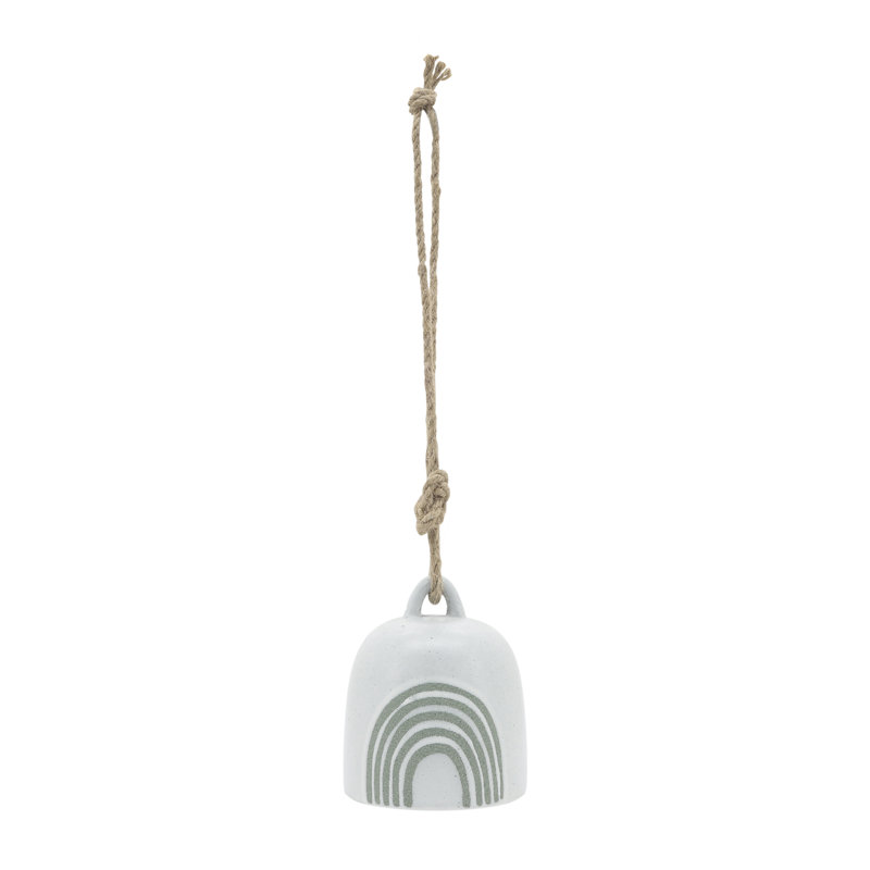 Stoneware Ceramic Windchime Bell with Textured Detail and Jute Hanger - Handcrafted Hanging Accent for Porch or Garden Decor - Single Decorative Ceramic Bell for Breezy Tones and Artful Style.