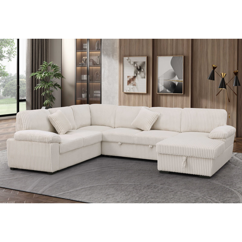Canapé-lit surdimensionné en U surdimensionné avec méridienne avec rangement et méridienne pour le salon, Tissu beige