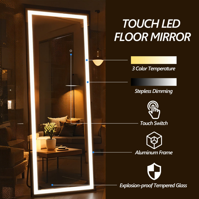 Full Length Mirror with, Full Body Dressing Standing, Hanging Mounted Mirror for Living Room Bedroom Cloakroom, Black
