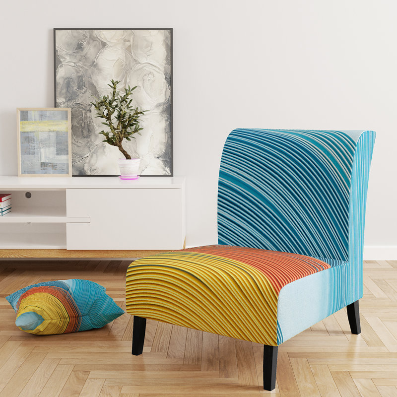 Brechta Vibrant Curve Design II - Velvet Upholstered Modern Slipper Chair, Blue/Yellow