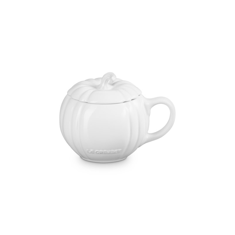 Le Creuset Stoneware Pumpkin Mug With Lid, 14 Oz. - Persimmon, White