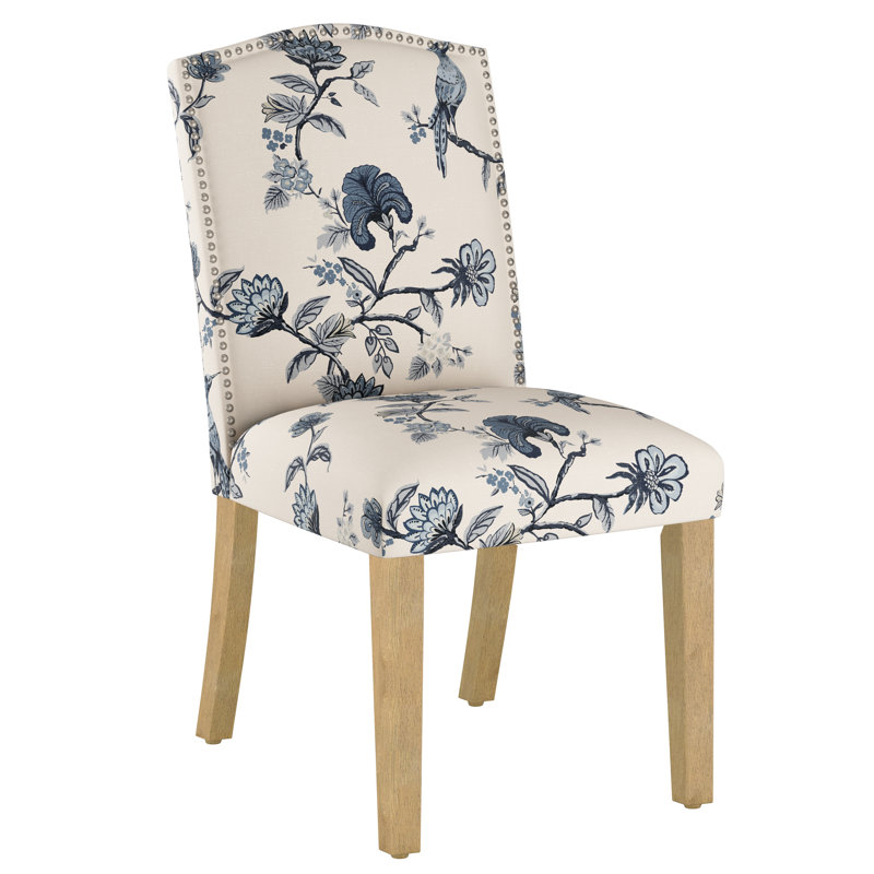 Azzurro 20'' H Cotton Upholstered Dining Chair, Tulum Blue, Natural Wood