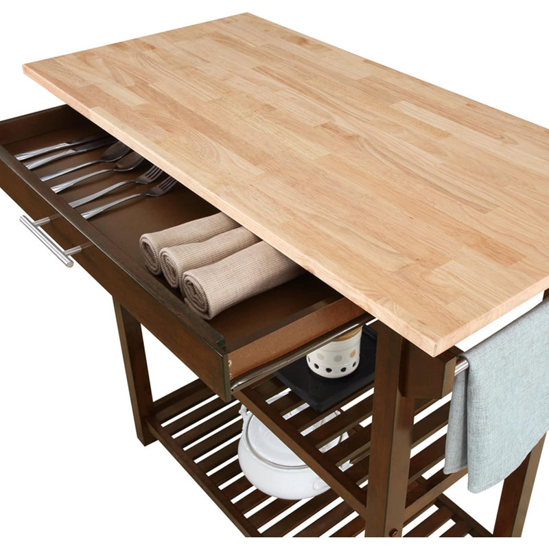 3-Tier Butcher Block Kitchen Island Cart With Drawer - 40" Modern Prep Station For Cooking, Serving & Storage, Espresso