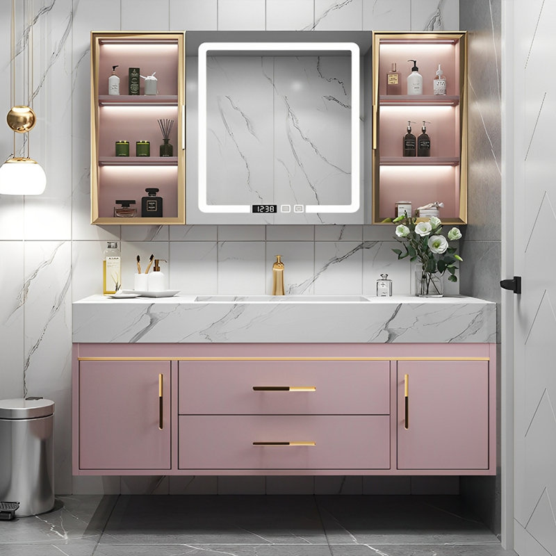 Armoire de salle de bain moderne, simple et luxueuse., H 21,65 po x l 51,18 po x P 19,69 po, Rose