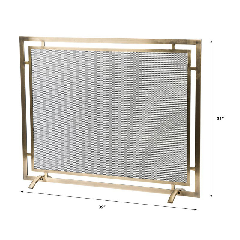 Gatsby Mesh Fireplace Screen - Single Panel, Steel Frame, Aged Brass
