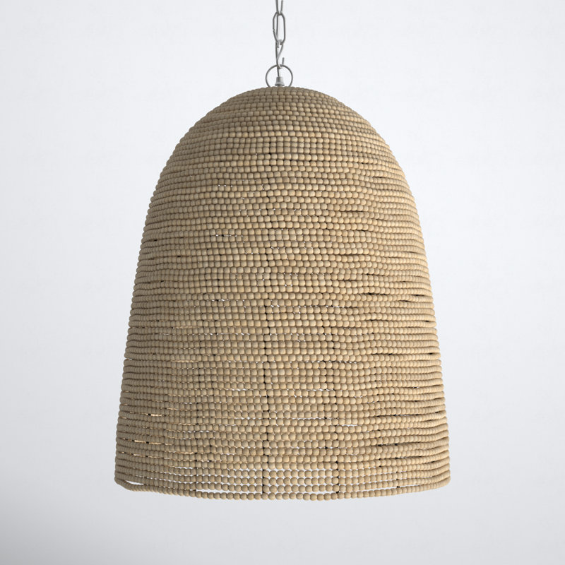 Elysian Off-White Bowl Pendant with Mango Wood Beads and E26 Bulb