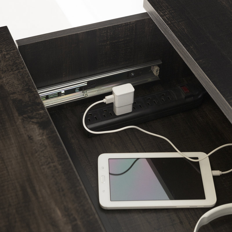 Rubbed Black 2-Drawer Nightstand with Charging Station