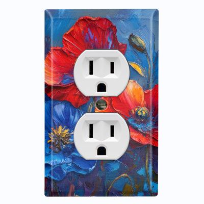 Metal Light Switch Plate Cover; US Standard Size 1 Gang Duplex - Printed Image of Poppy Art