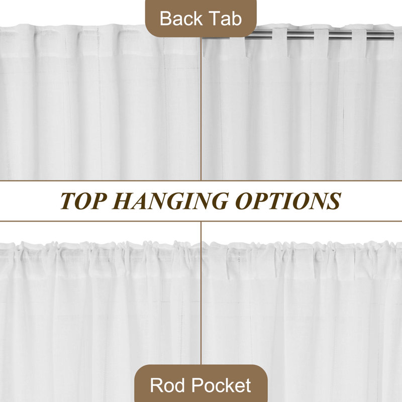 Solid Color Stripe Light Filtering Back Tab Outdoor Curtains, White, 52" W x 96" L
