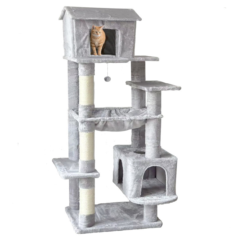 Arbre à chat 64 pouces multi-niveaux, Gris clair