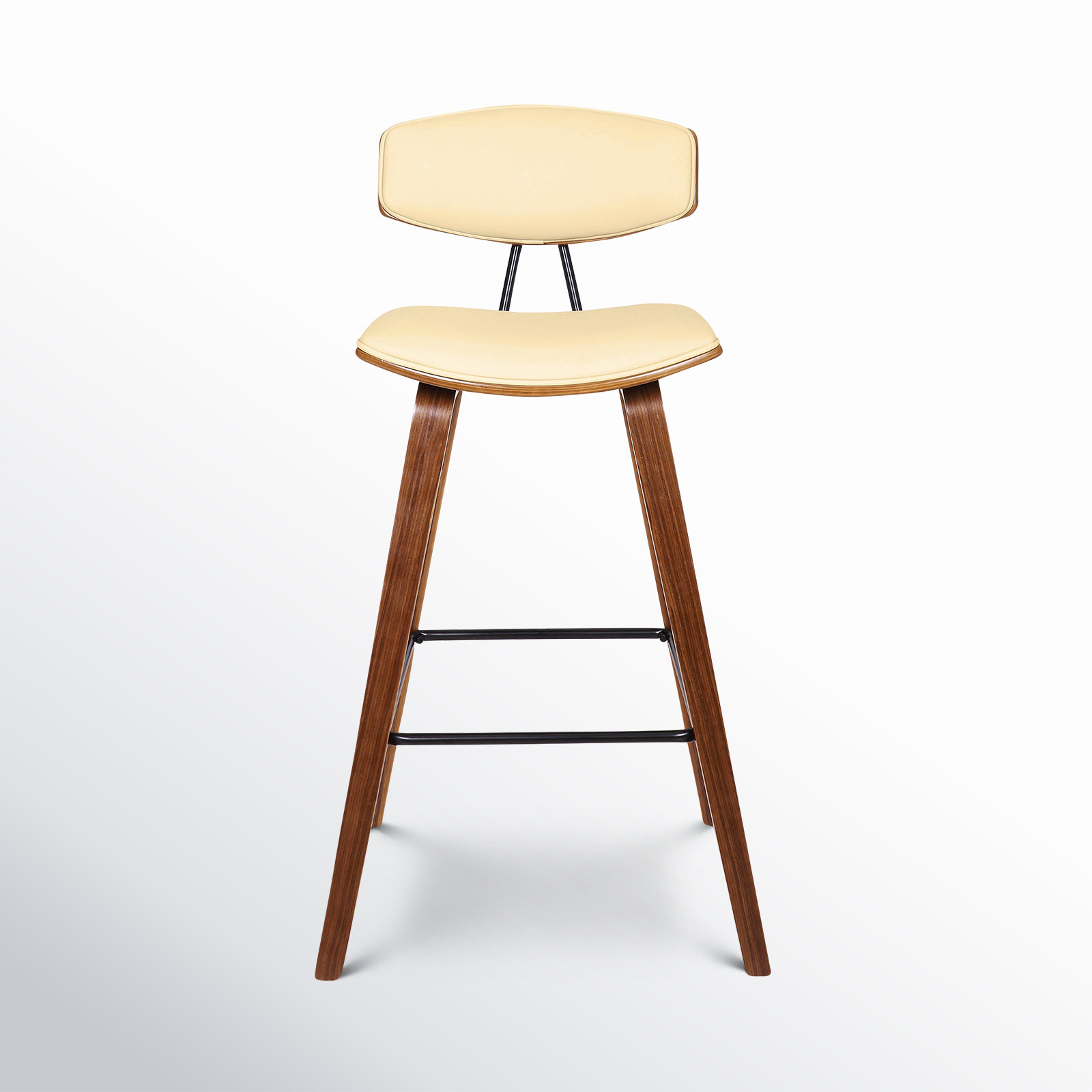 Bilgin 29" Bar Stool, Counter Stool (26" Seat Height), Cream Faux Leather, Walnut