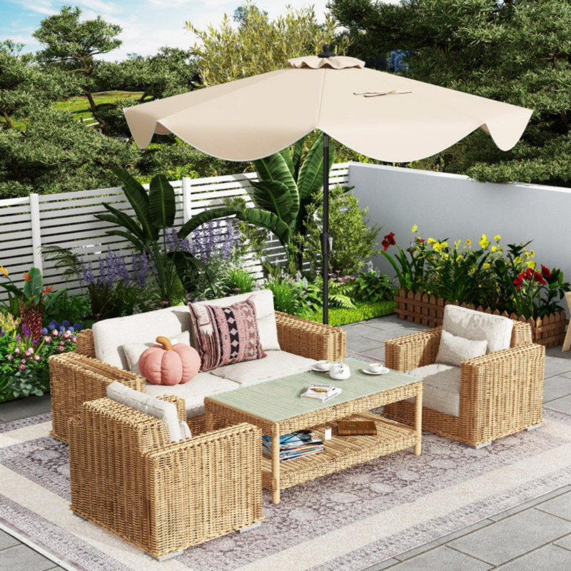 Parasol de patio 9 pi avec manivelle et bouton poussoir inclinable, Beige